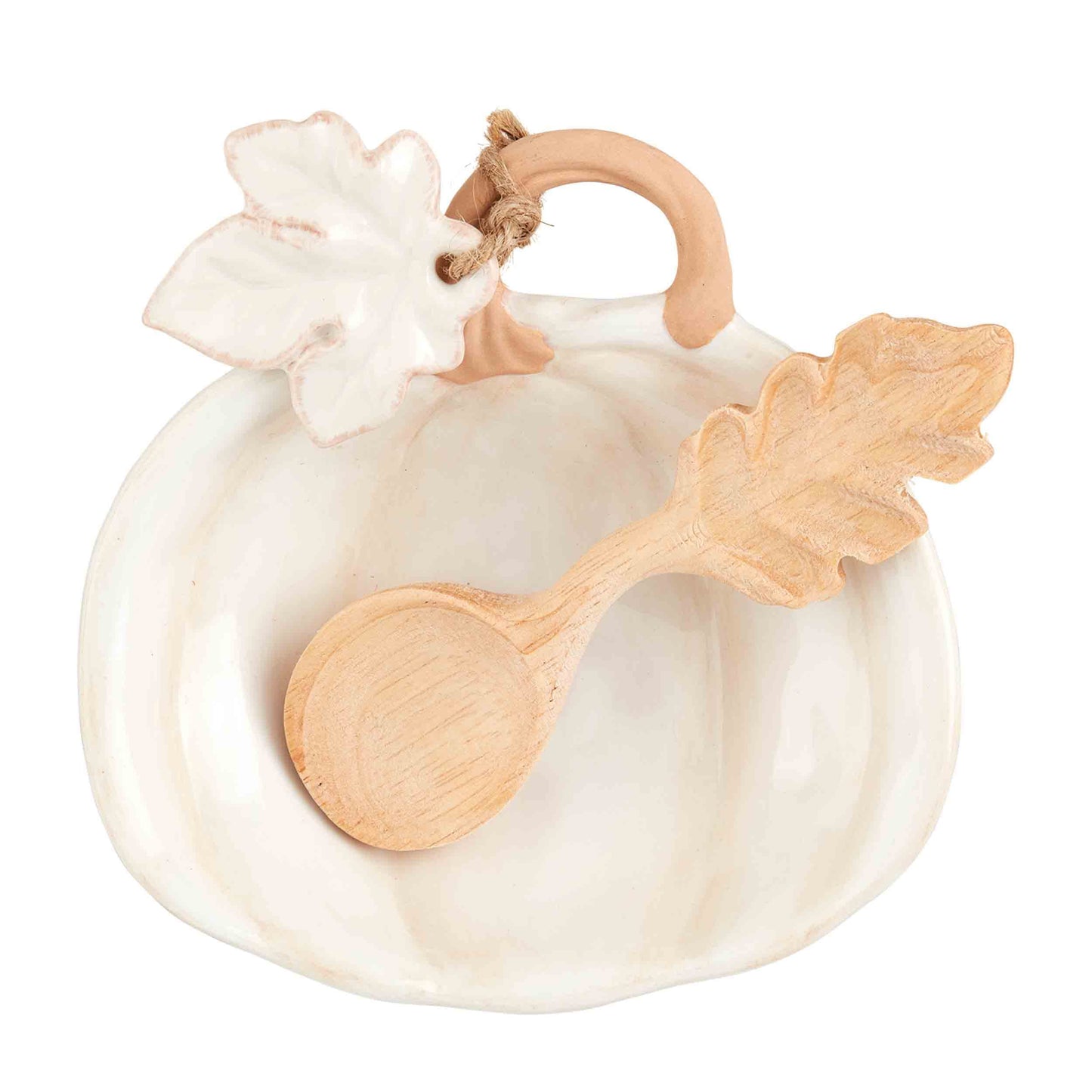 Mud Pie Pumpkin Tidbit Dish, White; dish 4 3/4" x 5 3/4" | spoon 5"
