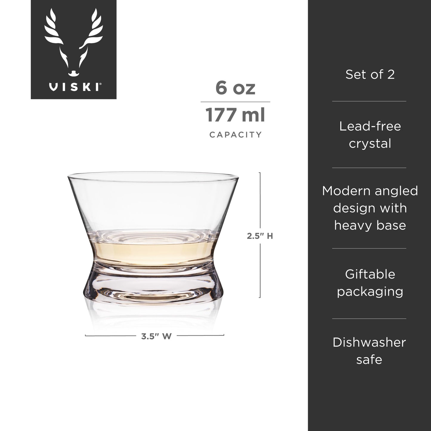 Viski Crystal Tequila Tasting Glasses, Copita Drinking Glasses for Mezcal, Whiskey, Bourbon, or Neat Spirits, Elegant Glassware Set for Home Bar or Cocktail Party, 6 oz, Set of 2