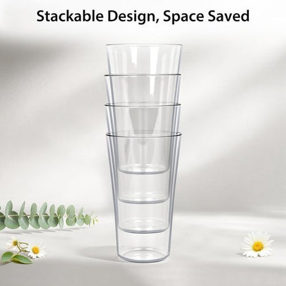 Freshmage Unbreakable Drinking Glasses - 20oz BPA-Free Shatter-Proof Tumblers | Set of 8, Clear, Stackable