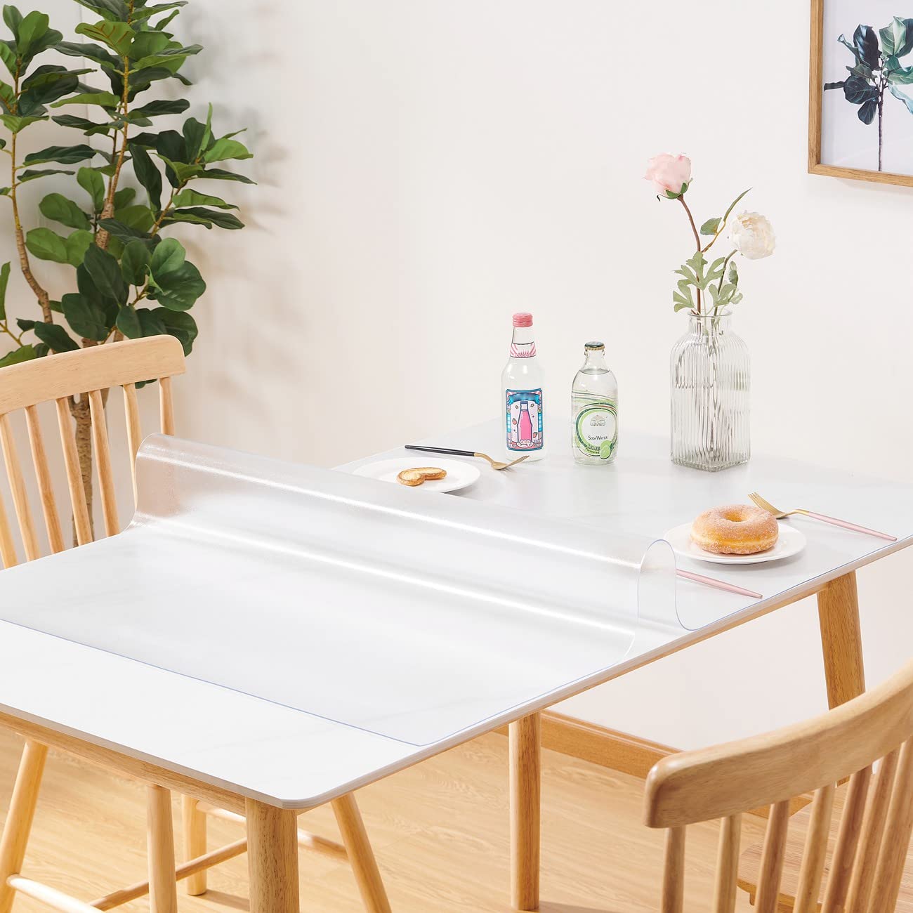 Leffora Frosted Table Cover Protector 40 x 72 Inch, 1.5mm Thick Plastic Desk Protector Mat, Rectangular Waterproof PVC Placemats, Transparent Mat for Kitchen, Dresser, Writing Desk, Dining Room Table