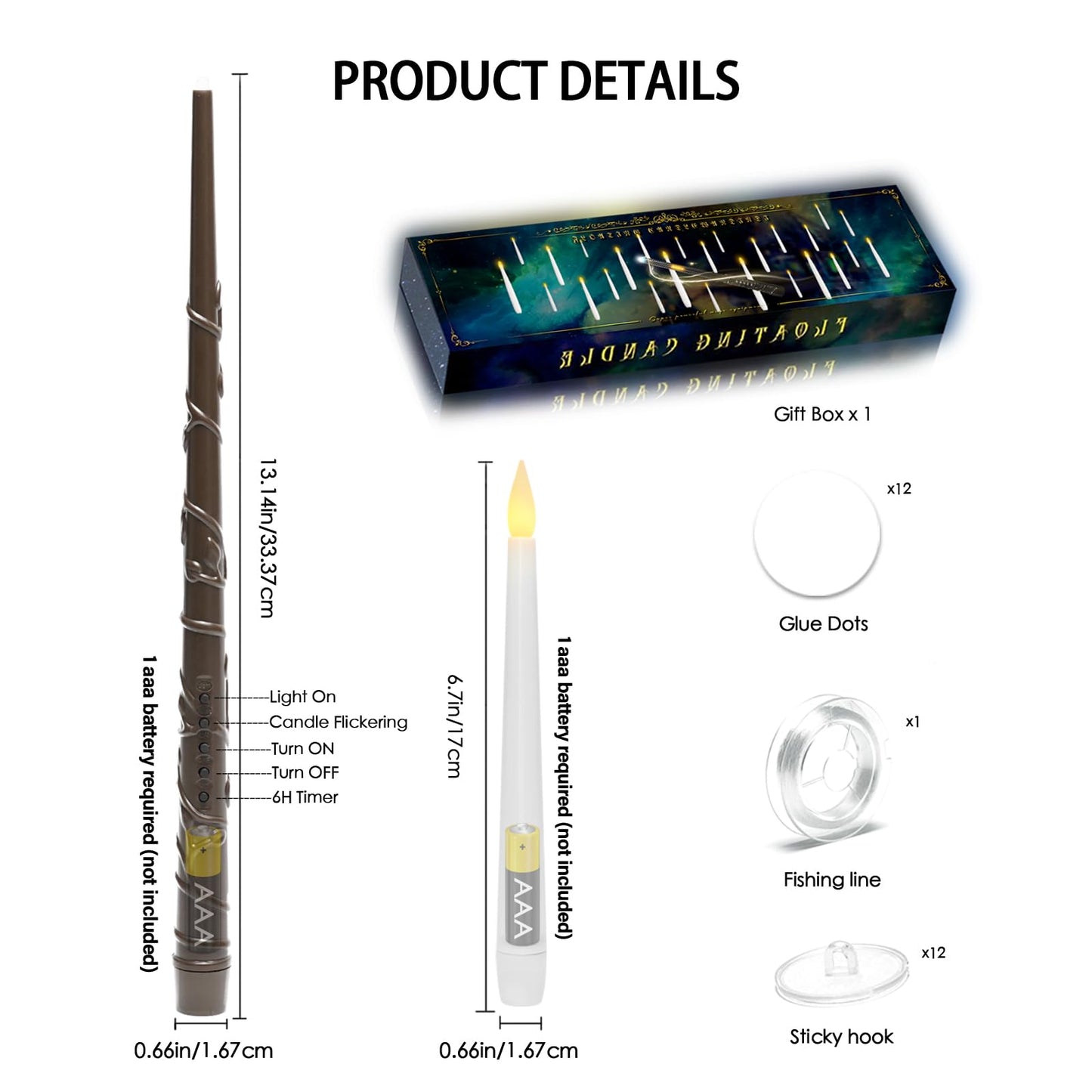 Lezonic Flameless Floating Candles with Wand，20 Pcs Magic LED Hanging Taper Candles，Flickering Battery Operated Taper Candle with Wand Remote for Halloween Decorations