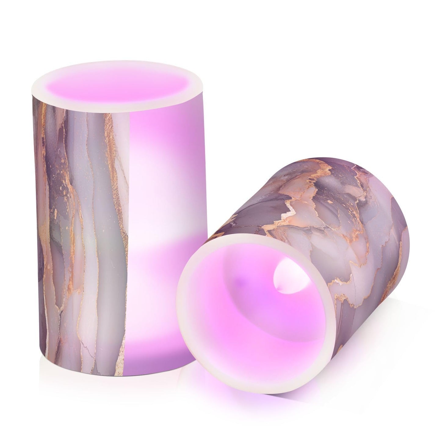 Flameless Pillar Candles Battery Powered Flameless Candle Lantern for Christmas Marble Brown Gray