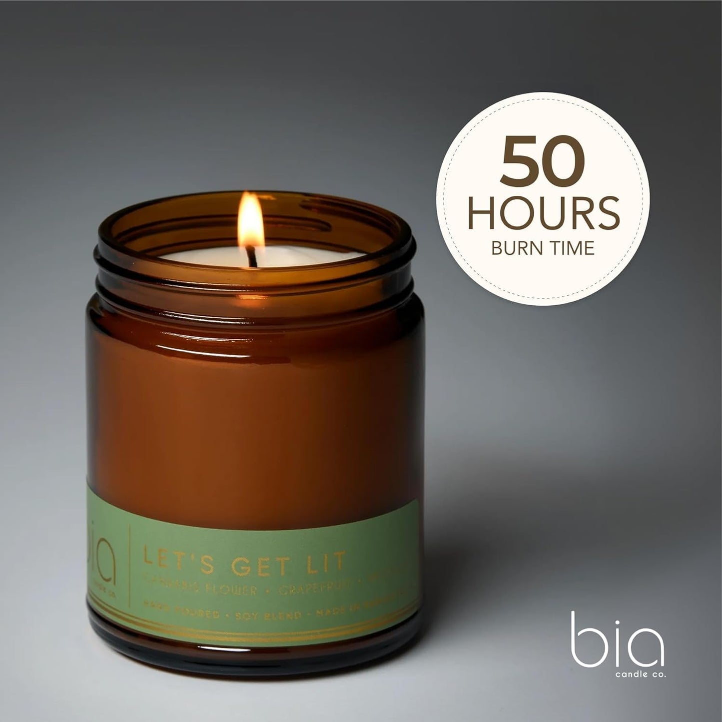 Bia Candle Co. Let's Get Lit, Patchouli Musk Soy Candle, Grapefruit Passion Fruit Black Pepper, Perfume-Inspired, High Fragrance Load, Lead-Free Wick, Reusable Glass Jar, 7 oz