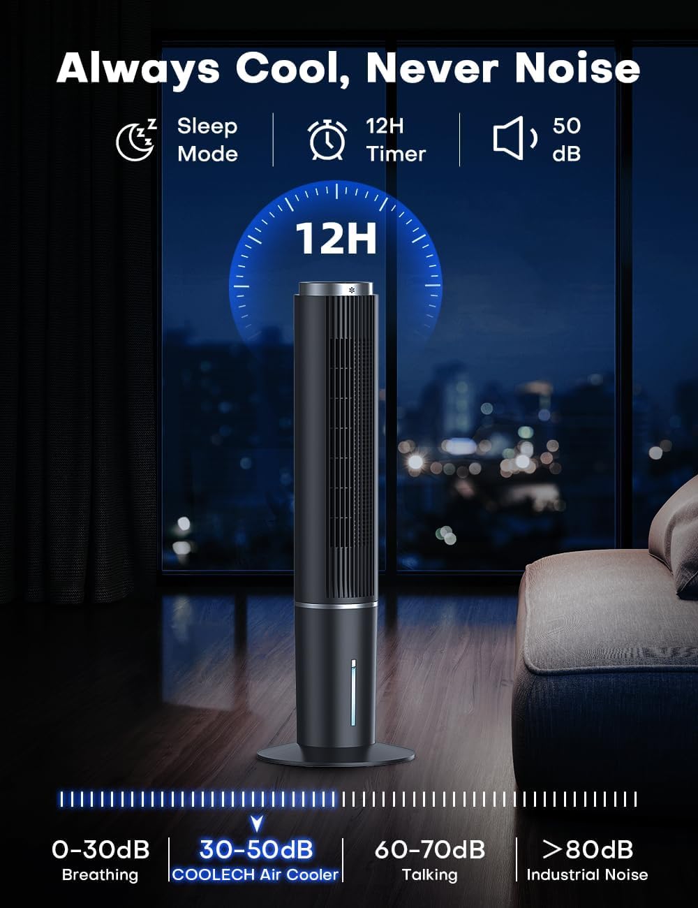 COOLECH 42 INCH Windowless Portable Air Conditioners w/4 Modes & 3 Speeds, 1-Gal Tank for 15H Cooling, 12H Timer, Swamp Cooler Air Conditioner No Window Needed, 90° Oscillating AC Unit for Bedroom