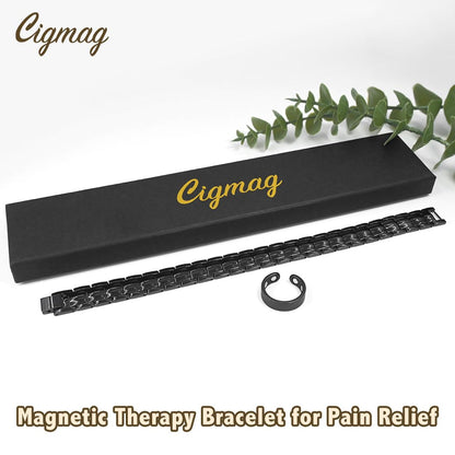 Cigmag Copper Bracelet for Men, Pure Copper Magnetic Bracelet & Ring Set with Strength 3800 Gauss Magnets, Adjustable with Sizing Tool (Double Row Black)