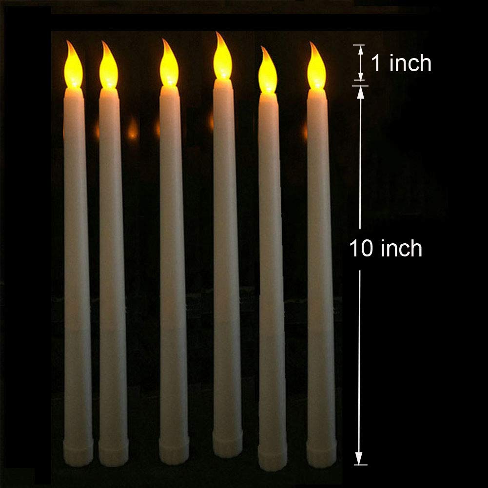 Datomarry Pack of 12 Remote Flameless LED Taper Candles with Yellow Flickering Light,Realistic Plastic 11 inch Long White Battery Operated Candlestick for Halloween Christmas