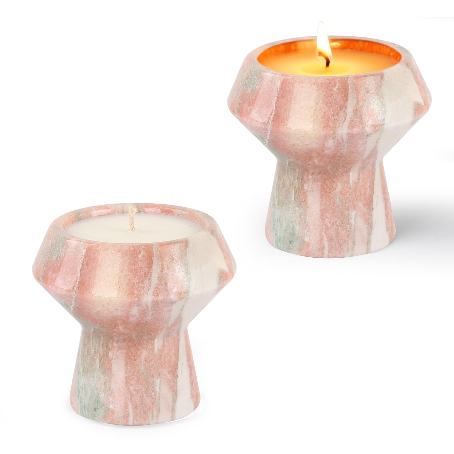 Natural Stone Candle | Handcrafted Red Marble Container | Warm Glow Home Decor |Soy Wax | Non Toxic, Cotton Wicks | Reusable Keepsake Jar | Unique Gift