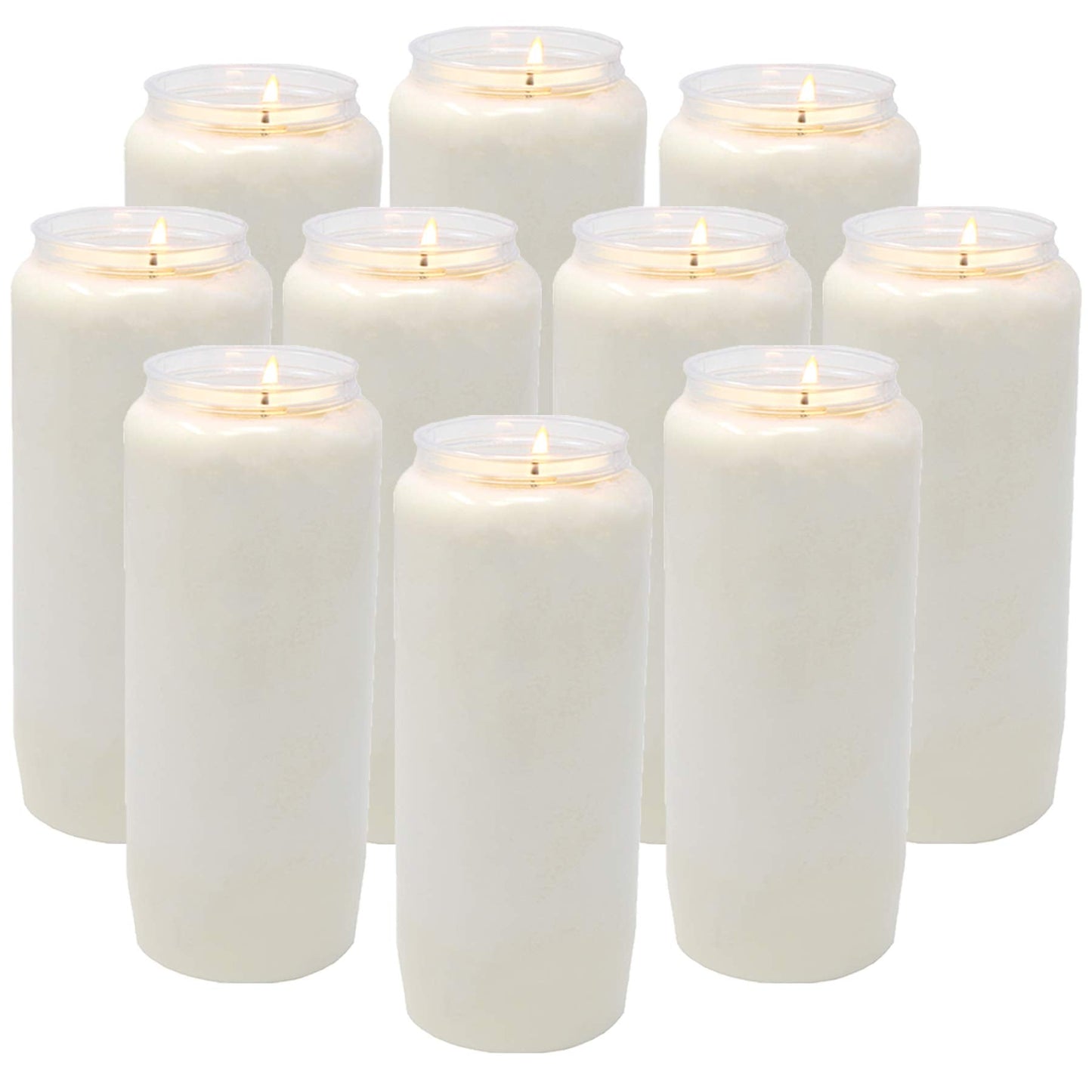 Nine Day memorial prayer Candle in Plastic Jar - Bulk 10 Pack- large Tall white pillar votive unscented vegetable oil candles to use in religious sanctuary praying or emergency blackout candels