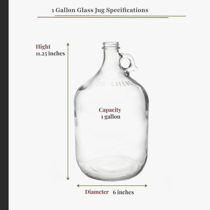 North Mountain Supply - 1G-38-ST-TB-1 1 Gallon Glass Fermenting Jug with Handle, 6.5 Rubber Stopper, Twin Bubble Airlock, Black Plastic Lid (Set of 1)