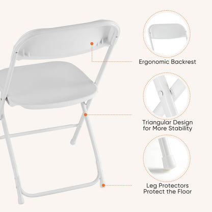 UOCFYK Folding Chairs, Indoor Outdoor Portable Commercial Stackable Plastic Chairs for Parties Weddings and Office Pack of 10, White