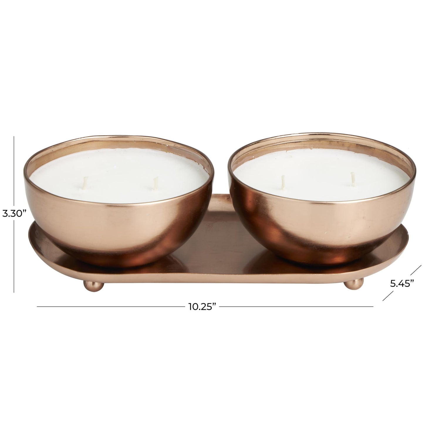 Deco 79 Metal Tropical Breeze Scented Double 12 oz 2 Wick Candle with White Wax and Tray, Set of 2 10" W, 3" H, Copper