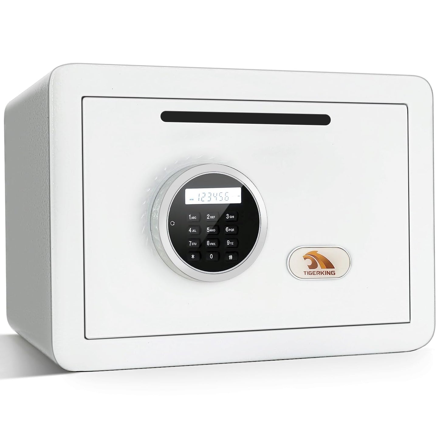 TIGERKING Small Drop Safe, 20 lb Steel Body, 1.2 Cu Ft White Cash Depository Safe with Digital Keypad, Alarm System, Dual Bolts for Small Business
