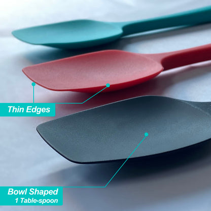 Silicone Spatula Set, High Heat Resistan Rubber Spoon Spatula, Non-Stick Spoonula with Seamless One Piece Design, Flexible Scrapers Baking Mixing Tool,3 Pack, Black