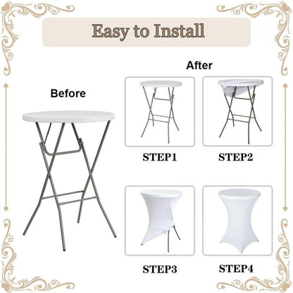 Albassa 2 Pack Cocktail Table Covers 32"x43" Spandex Stretch Highboy Top Tablecloth Fitted Round Table Cloths for Bar Wedding Cocktail Party Banquet Tables (2, White, 32"x 43")