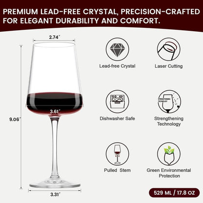 GENICOOK Wine Glasses Set Of 6,Hand Blown Lead-Free Clear Glassware,18 oz Crystal Red Wine Glasses Set,Long Stem Perfect for Party,Wedding,Brithday,Anniversary.