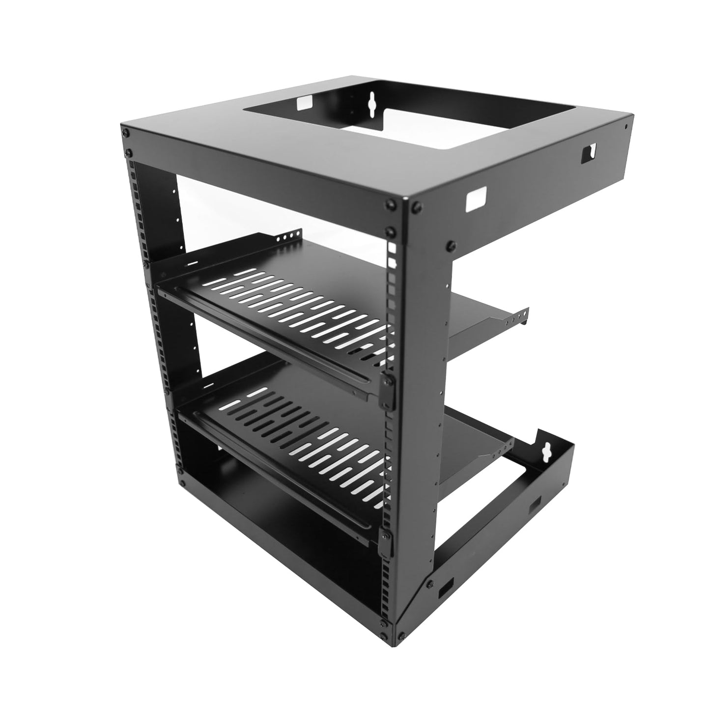 12U Wall Mount Open Frame 19 Inch Server Equipment Rack Wall Mountable Heavy Duty Design - Holds All Networking & AV Gear - Open Frame Includes 2 1U 12in Vented Shelves & Mounting screws(WALL RACK12U)