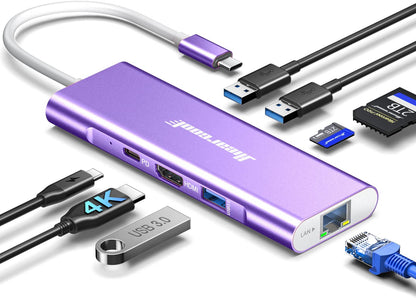 Hiearcool USB C Hub Ethernet,4K@60 USB-C to HDMI Hub,8in1 Multi-Port USBC Adapter Type C Dock Dongle Compatible for MacBook Pro Air iPad Dell Lenovo