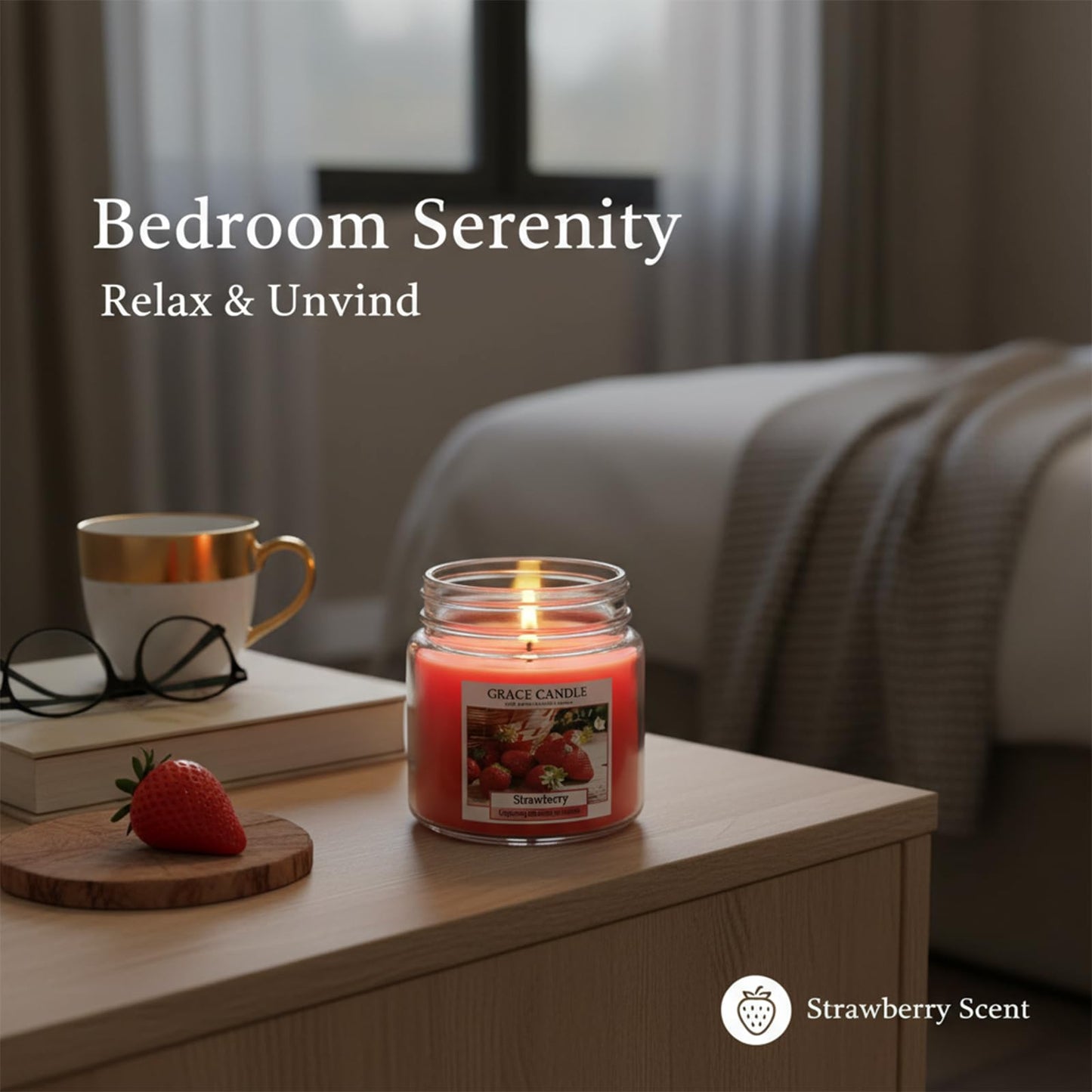 Covtlykne 4oz Scented Candles, 2.48 Inches Scented Soy Candle 18 Hours Burn Time for Home Decor (Strawberry)