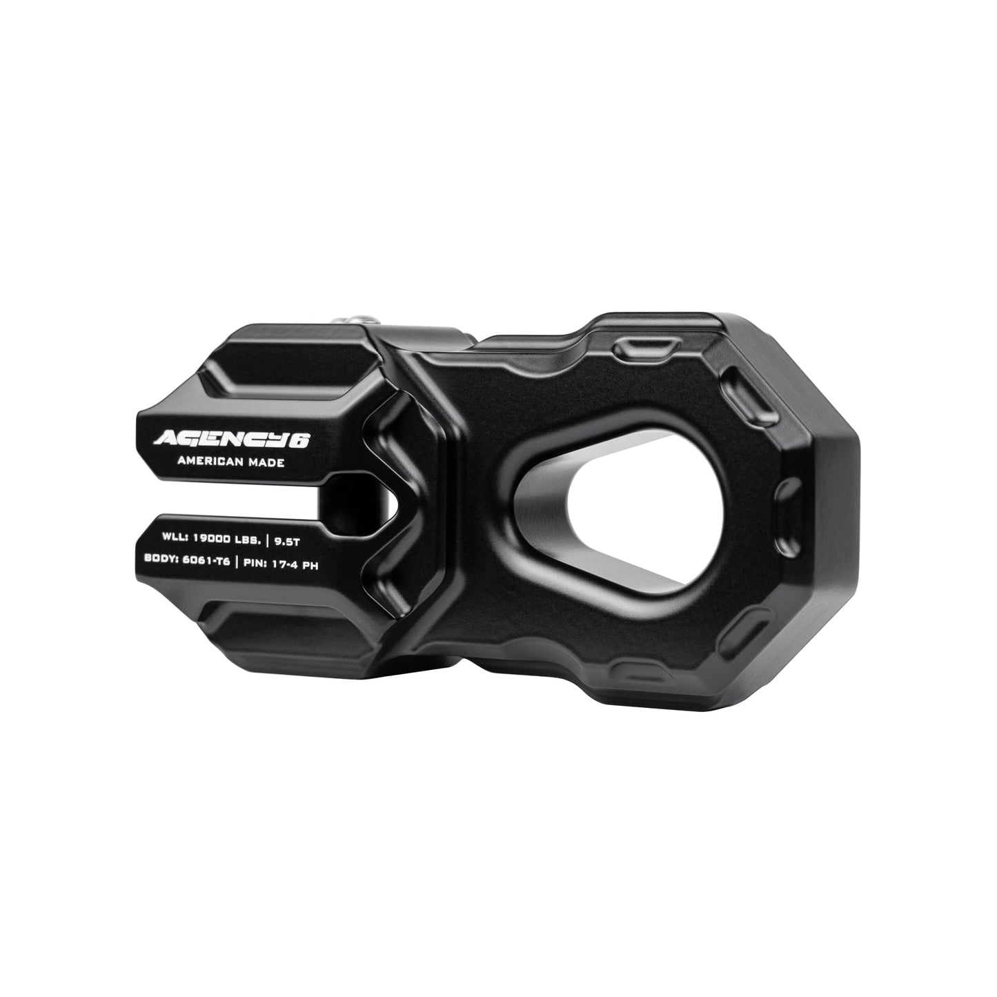 Agency 6 Billet Winch Shackle - Lightweight Aluminum Winch Attachment for Synthetic Line - 19,000 Pound Load Limit - Made in The USA with US Certified Materials - Black
