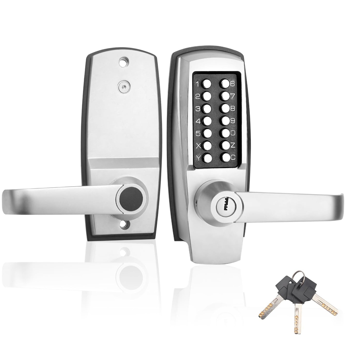 LVOZ Keyless Entry Door Lock with Handle - Mechanical Door Lock 100% Without Batteries - Easy to Install & Use - Keypad Lock on Zinc-Alloy, Water and Sun Proof for Indoor or Outdoor