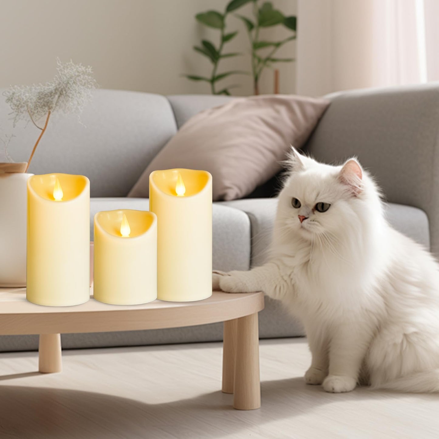 YIWER Plastic Flameless Battery Candles,Battery Powered LED Candle with Remote Control and Timer Electric Fake Flickering Light Pack of 3 D3 H4 5“6“