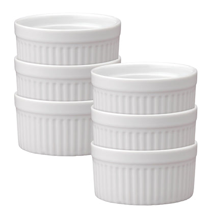 HIC Kitchen Souffle Ramekin, Fine Porcelain, For Baking Custards, Souffles, Side Dishes, And Desserts, 6-Ounce Capacity, Set of 6