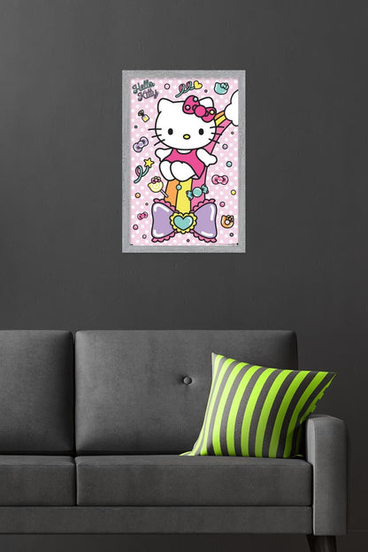 Trends International Hello Kitty: 21 Sugar Rush - Rainbow Wall Poster, 22.4L x 14.7W, Gray Framed Version