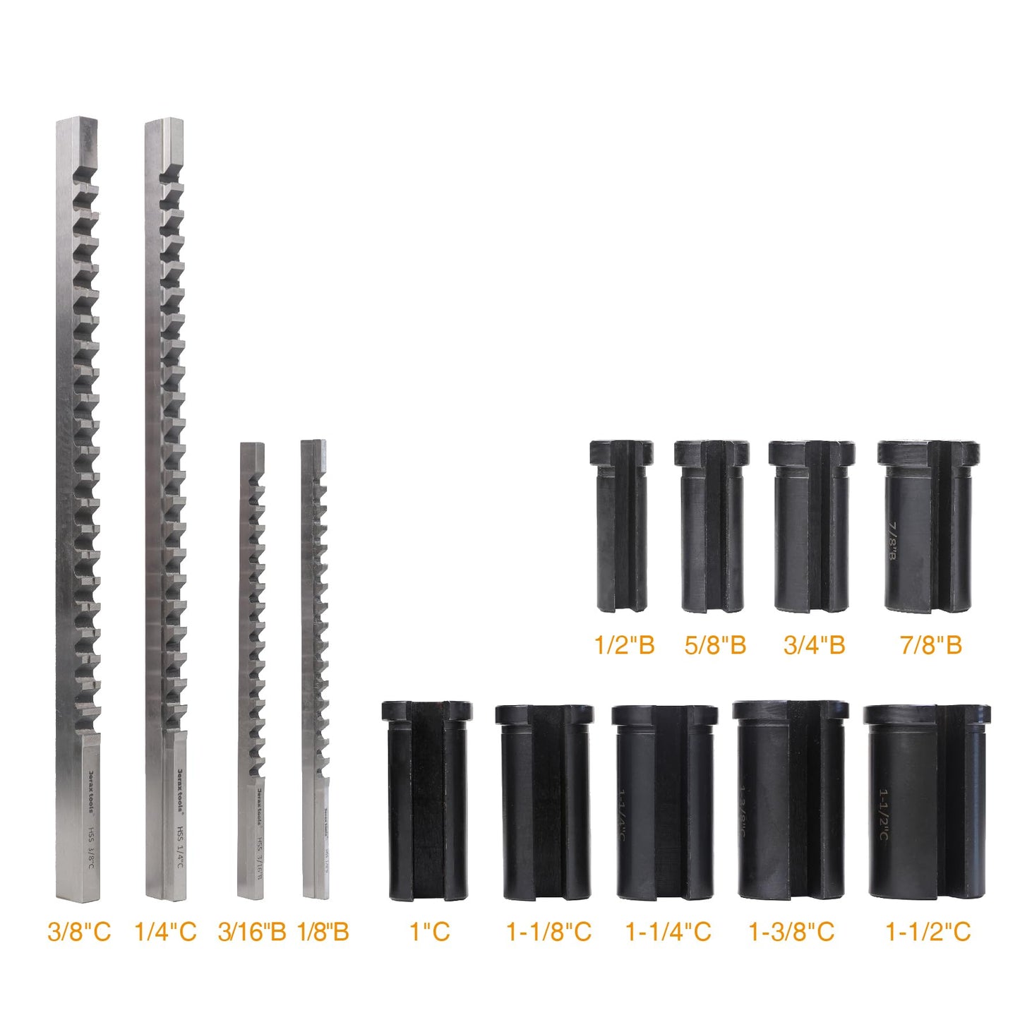 Jerax tools No.10 Keyway Broach Sets 18 Pcs Inch HSS Industrial Tools with 4 Broaches, 9 Bushings and 5 Shims