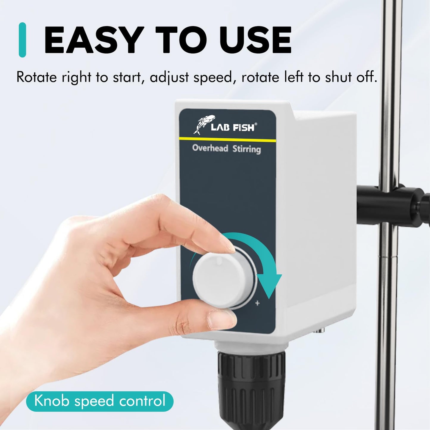 LAB FISH Laboratory Overhead Stirrer Lab Stirrer | Stirring Rod and Stainless Steel Stand | Mixer Adjustable Speed 100-1000RPM Capacity 10L 10000 mPas AC 100-240V