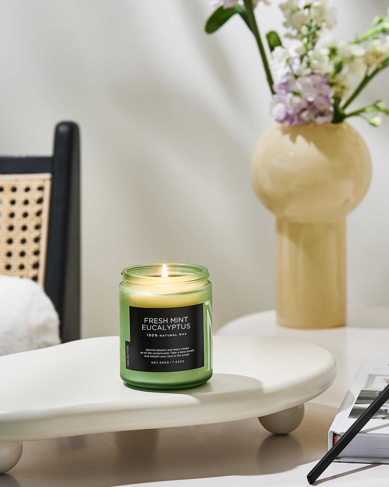 M&SENSE Eucalyptus & Mint Candles for Home Scented, 7.05oz Natural Soy Wax, 50 Hours Clean Burn Non Toxic Aromatherapy Candle, Slow Burning for Stress Relief Meditation Relaxation Spa