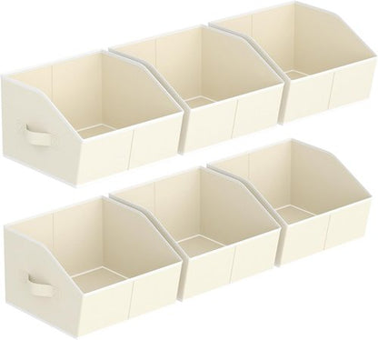 Homsorout Storage Bins - Small Trapezoid Closet Organizer Baskets with Handles | 6 Pack, Beige