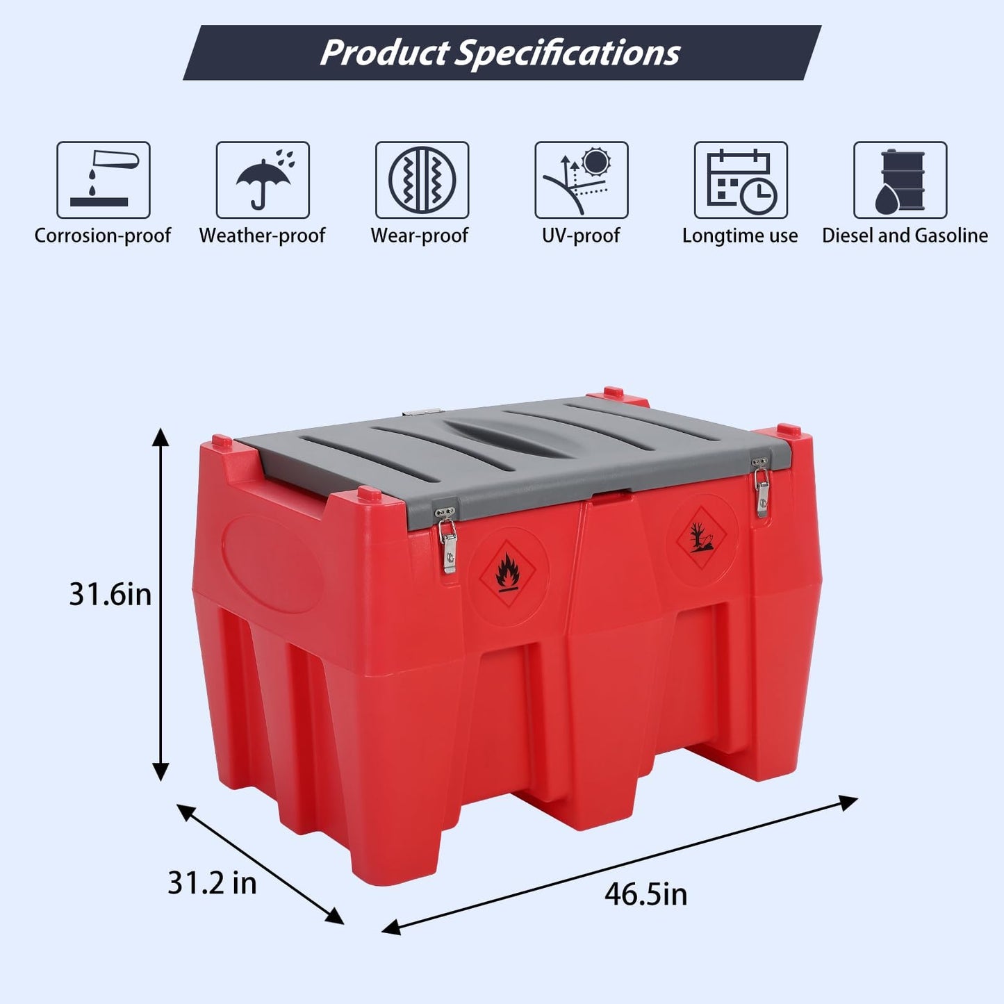 128 Gallon Portable Fuel Tank for Diesel and Gasoline, 12v 10 GPM Pump with Auto Shut-Off Nozzle, 13 Ft Hose and Swivel Connector, Heavy-Duty Transfer Tank for Truck, Tractor, Boat and Equipment