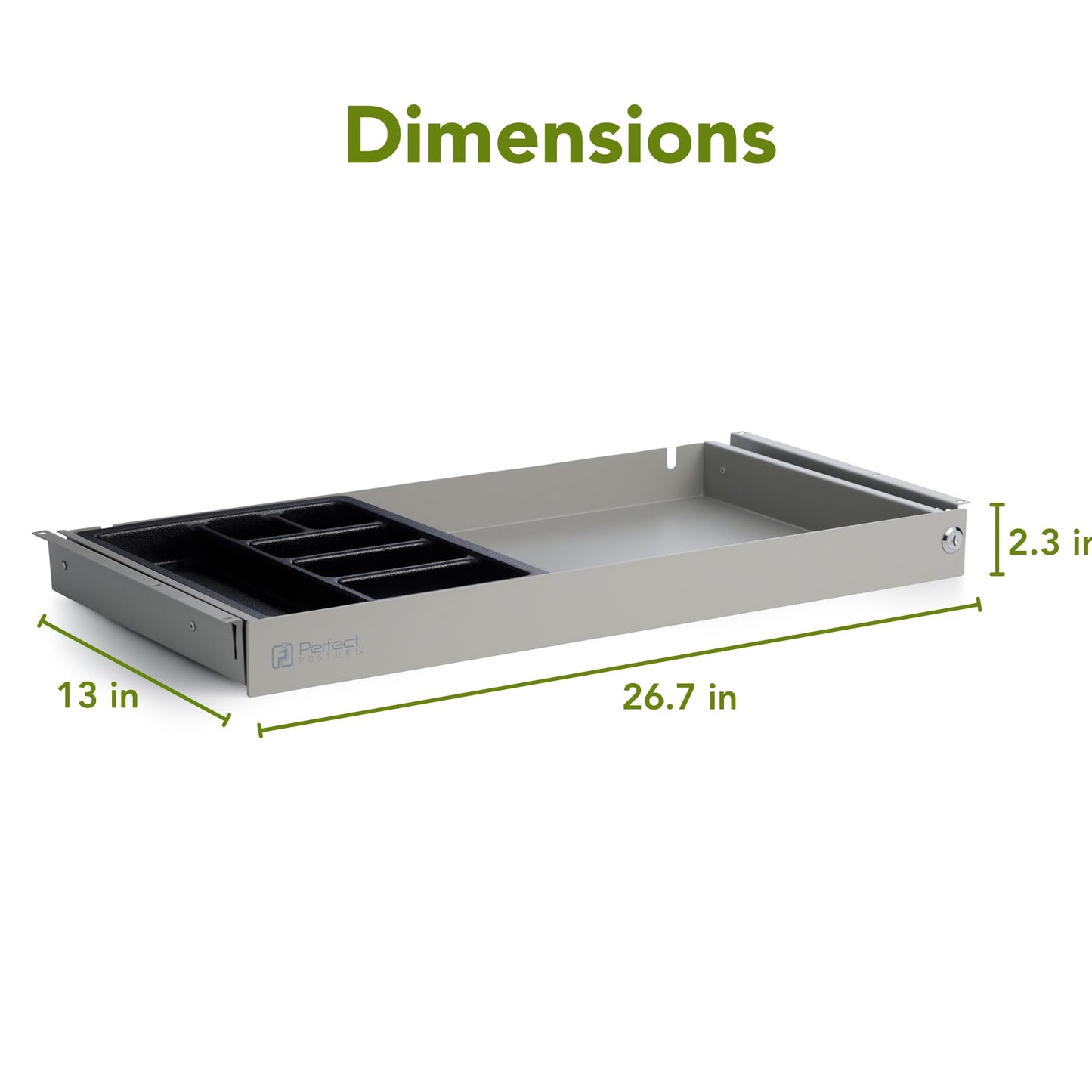 Perfect POSTURE Max Under Desk Storage Drawer – Large Desk Drawer with Lock for Regular & Sit-Stand Standing Desks, Gray (13" x 26.5")