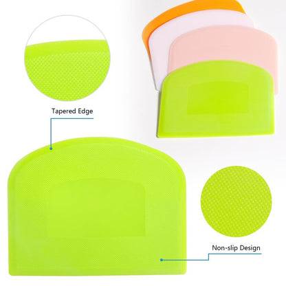 CEWIFO Dough Scraper Bench Scraper for Baking, 4 PCs BPA Free PE Plastic Flexible Bowl Scraper, Food-safe Plastic Dough Cutter for Bread Cake Dough Fondant Icing (White, Green, Orange, Pink)
