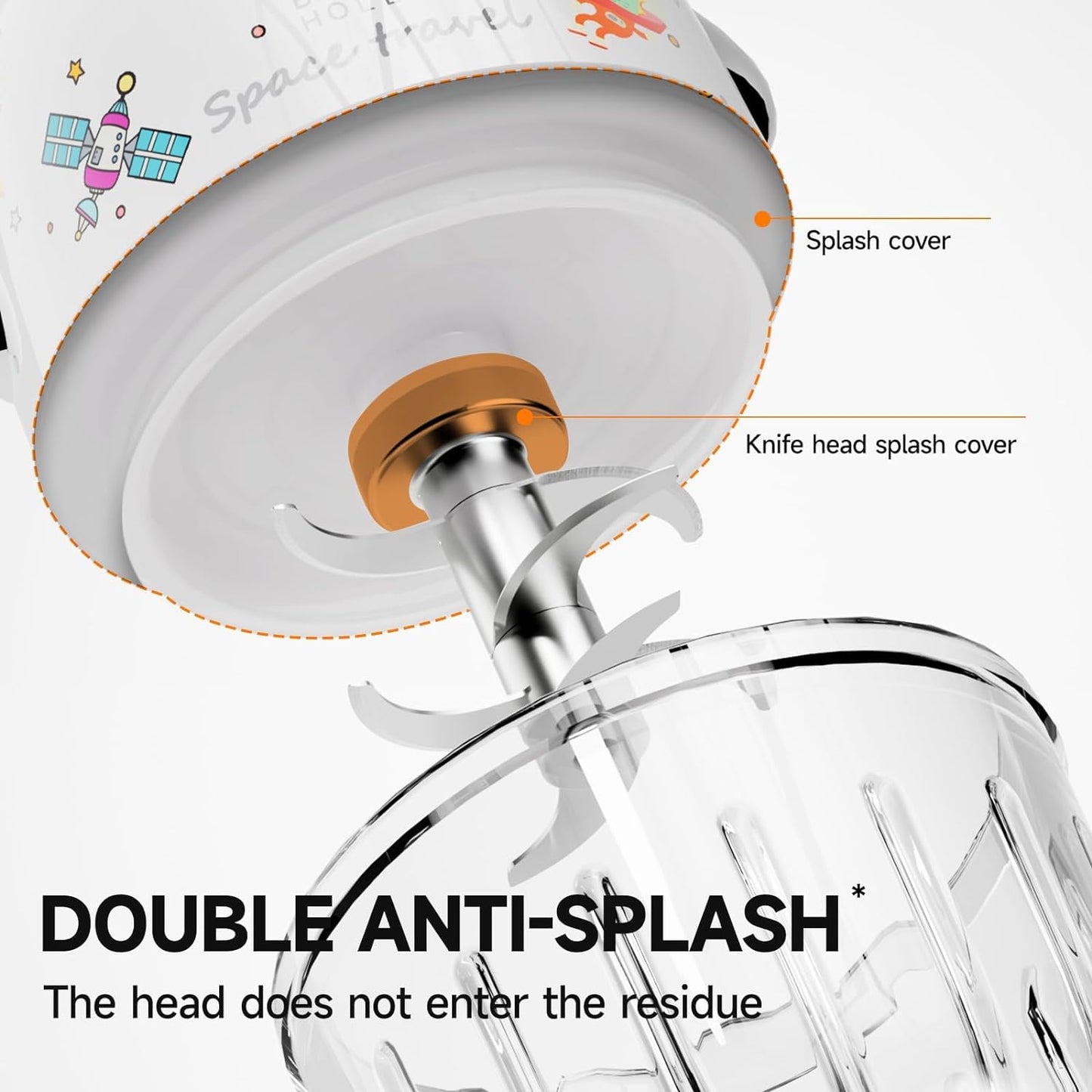 Baby Food Maker Mini Cute and Small Food Processor Puree Blender Grinder Chopper 1.2 Cup Glass Bowl with 6 Blade Electric (Spaceman-White(One Bowl))