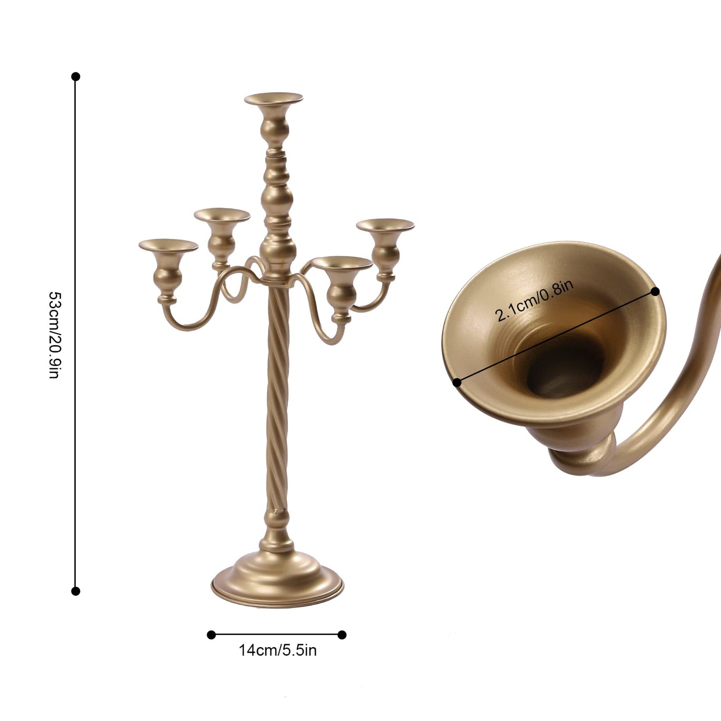 Gold Candelabra,Tall Metal Candle Holder Table Centerpieces 5-Arm Taper Candlestick Floral Flower Floor Candle Stand for Wedding Party Event Room