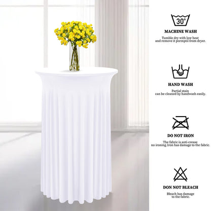 REWOMC 6 Packs Round Cocktail Table Skirt 24"x 43" Spandex Stretch Cocktail Tablecloth with Wavy Drapes, White Spandex Fitted High Top Table Covers for Wedding Bar Party Birthday Banquet Tables