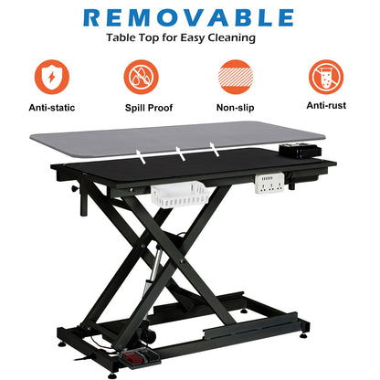 50 in Dog Grooming Table, Electric Hydraulic Grooming Table with Aluminium Overhead Arm, Anti Slip Tabletop, 6 USB Ports for Large Dogs At Home and Salon, Maximum Capacity Up to 300 LB, Black