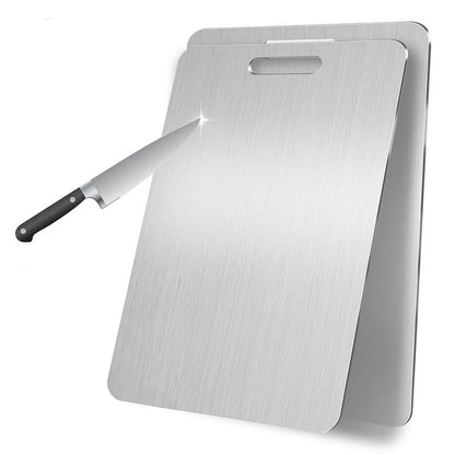Katori Titanium Cutting Board, New 100% Pure Titanium Cutting Boards for Kitchen, Double Sided Food Metal Chopping Board, Non Toxic Dishwasher Safe Durable Metal Cut for Meat Fruit Vegetable (M+L)