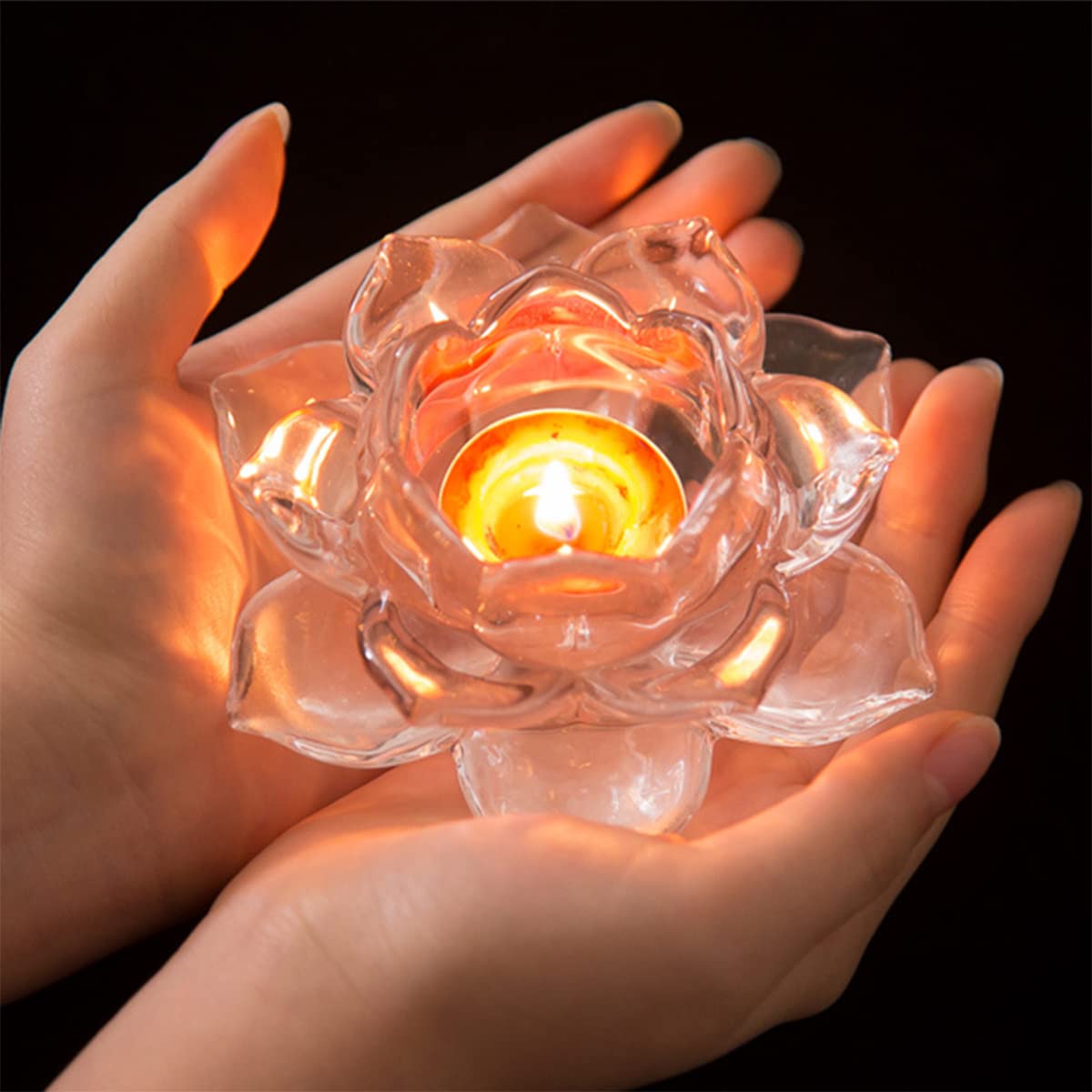 GOLDEAL 4Pcs Lotus Candle Holders, Tealight/Tea Light/Votive Candle Holders Bulk, Clear Glass Candle Holder for Table Centerpiece, Wedding, Party, Home Decor(4 PCS,Clear)