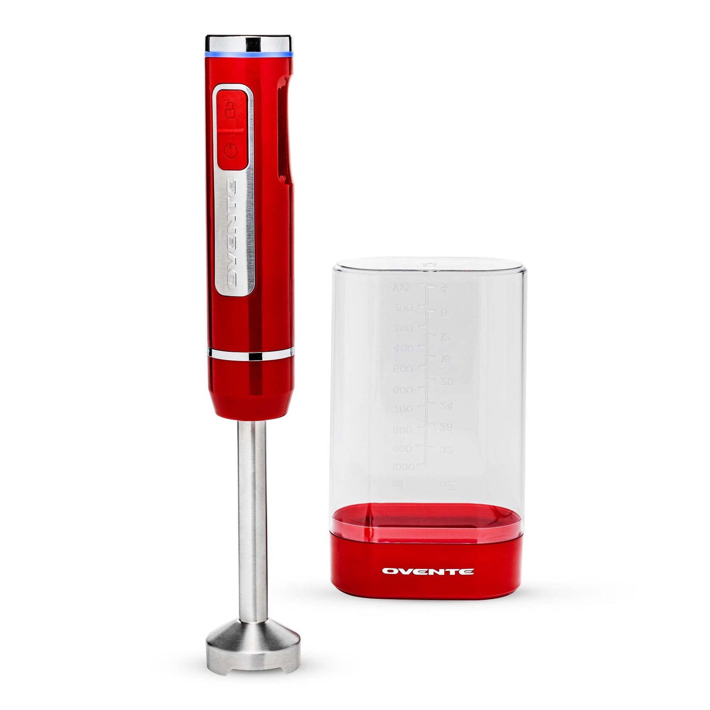 OVENTE Immersion Hand Blender, 300W Electric Handheld Portable Stick Mixer with 2 Mixing Speed and Stainless Steel Blades for Effortless Blending Smoothies, Shakes, Puree or Baby Food, Red HS560R