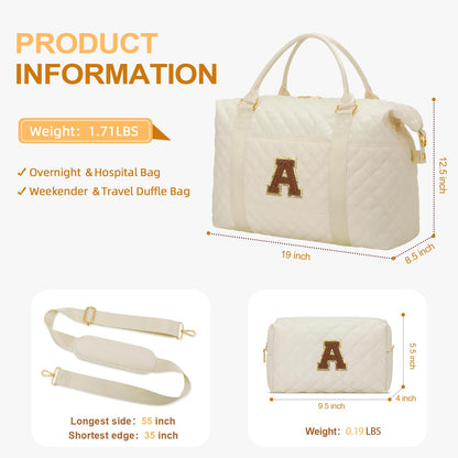 Gifts for Women, Initial Travel Duffle Bag, Personalized Weekender Overnight Bags, Gift for Mom Friend College Girl Graduation Teacher（Beige,A)