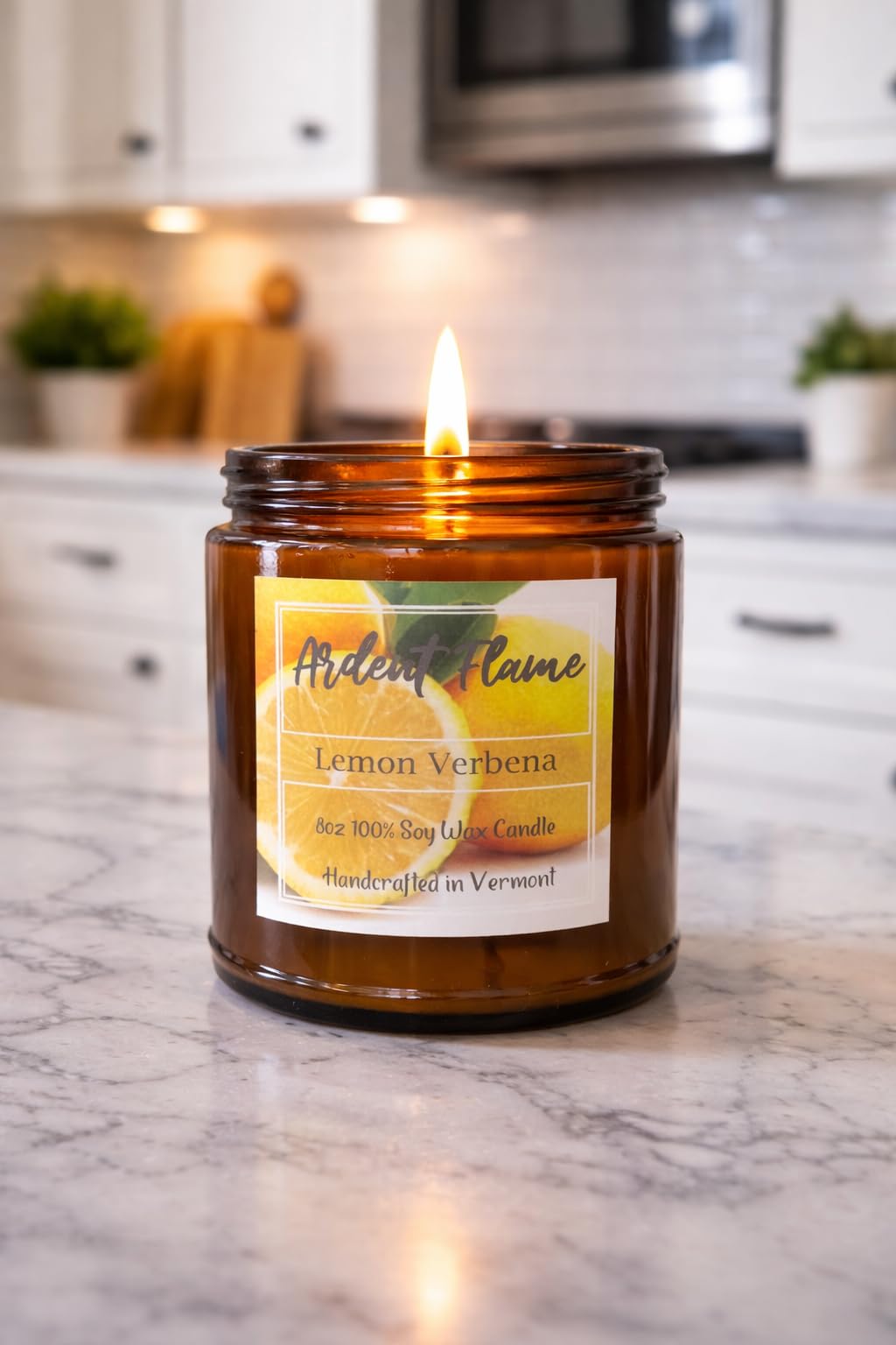 Ardent Flame Candles | Lemon Verbena | 100% Natural Soy Wax Candle for Home Decor | Highly Scented | Premium Fragrance | Handmade in Vermont, USA | 8 oz | Long Lasting | Gift for Women and Men