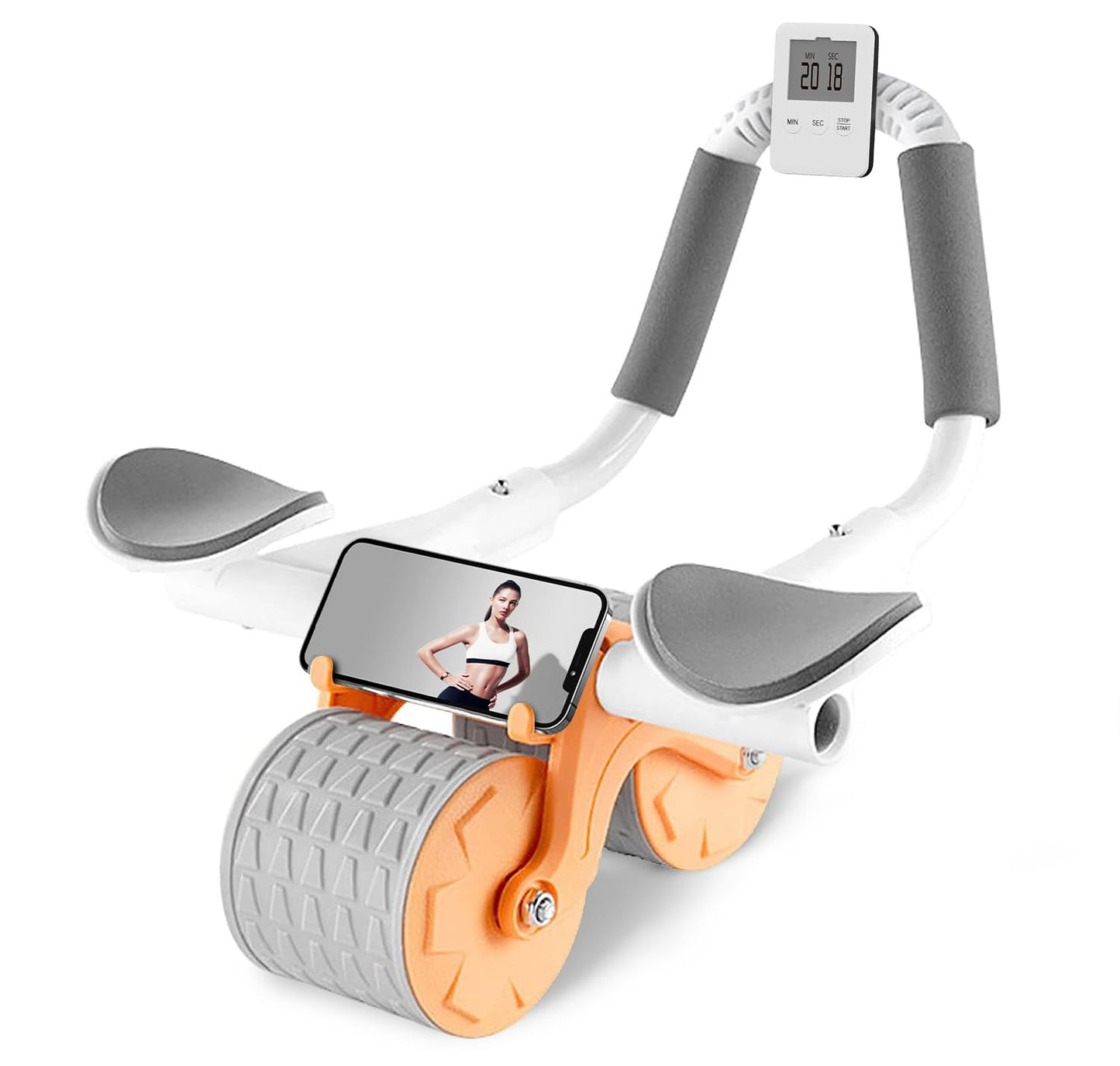 2024 New Ab Roller Wheel with Timer & Knee Mat,Automatic Rebound Abdominal Wheel with Elbow Support Ab Workout Equipment for Strengthening Core Muscles Abs Exercise Roller for Women Men