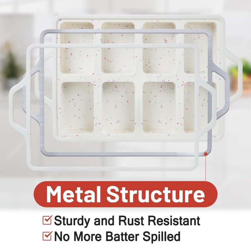 Mini Loaf Pan Silicone, Metal Reinforced Silicone Mini Bread Loaf Pan Nonstick Cornbread Pan 8 Cavities Small Loaf Pans for Baking Bread, Loaf, Meatloaf, Brownie, Butter 1Pack Red