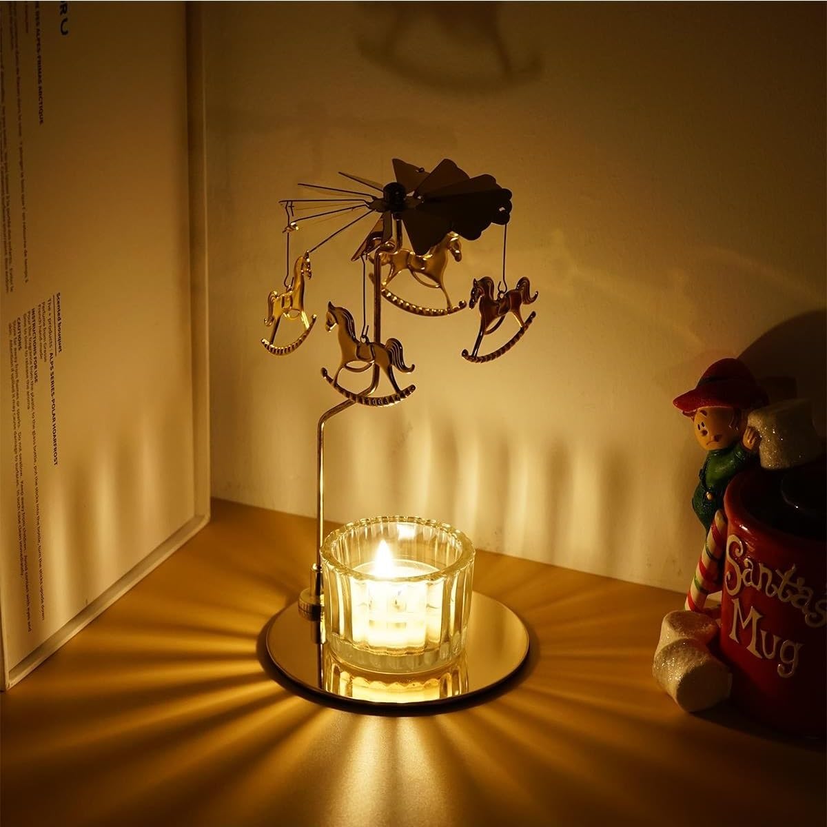 YUHUAWF Candle Holderss Rotating Aromatherapy Candle Holder Light Luxury Metal Glass Candle Holder Decorative Ornaments Decorative Candlestick