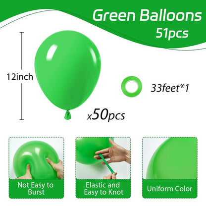 Awenztech Green Balloons 12 inch, Green Latex Balloons 50pcs Party Balloons for Birthday Christmas Baby Shower Jungle Football Tropical Safari Party Decorations