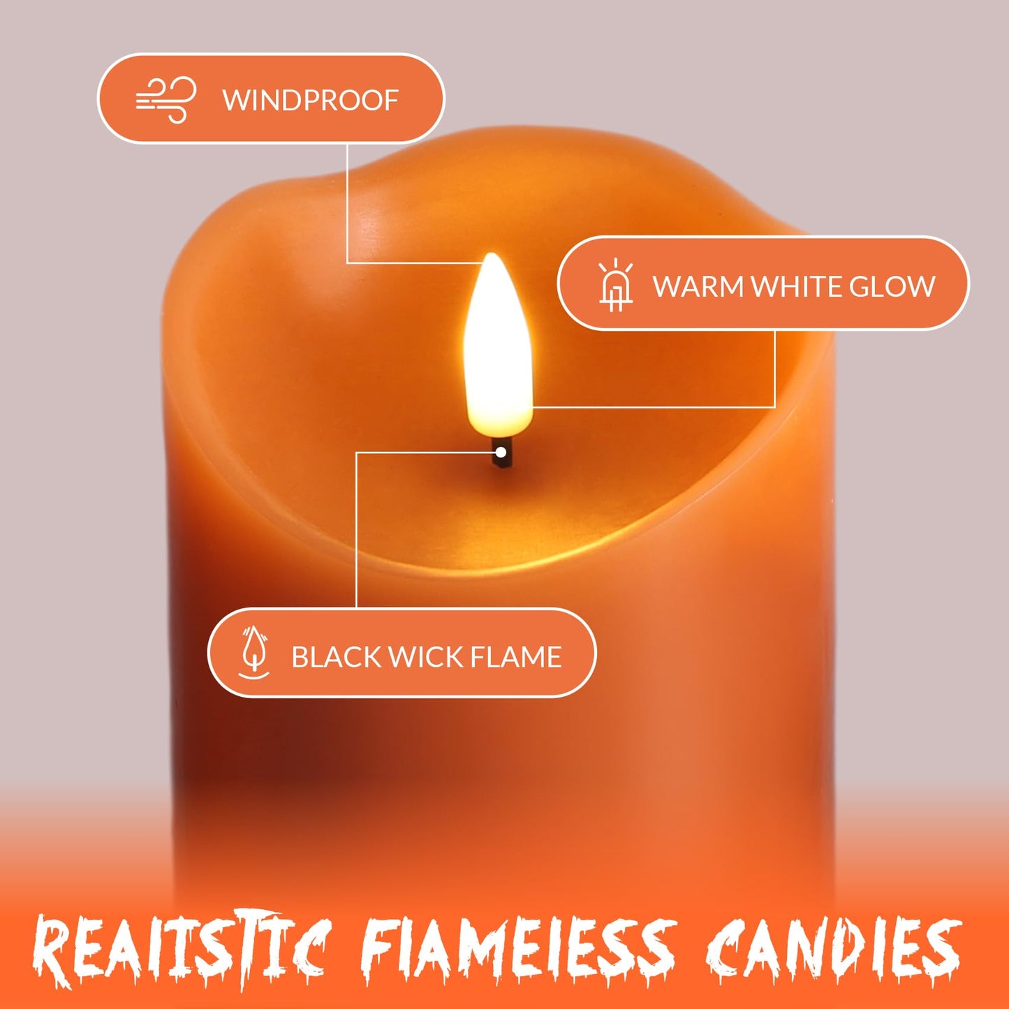 Eywamage Orange Flameless Pillar Candles with Remote, Flickering Real Wax LED Battery Candles Home Table Decor Set of 3