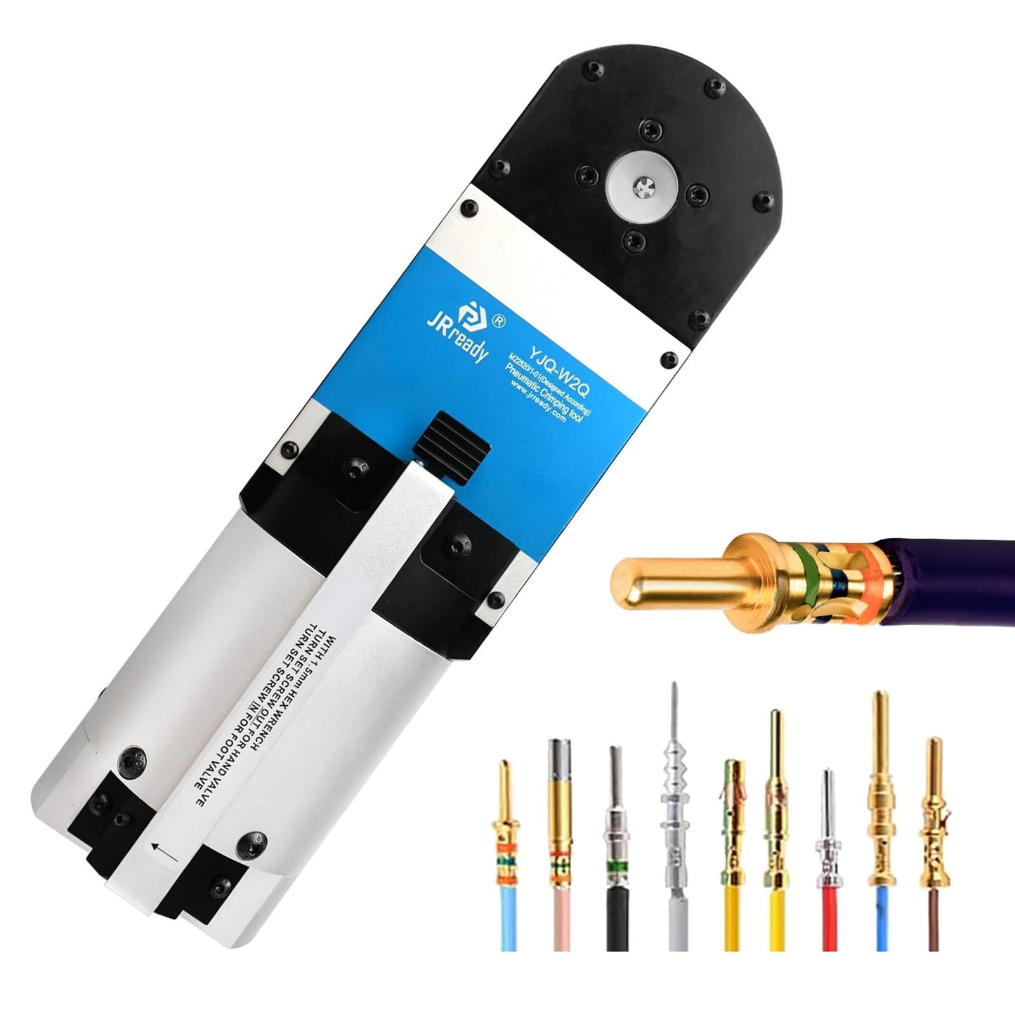 JRready YJQ-W2Q Pneumatic Crimper Wire Crimping Machine Air Powered Four-Indent Pliers Equivalent to Hand Crimper NEW-ASF1 NEW-AS1 (M22520/1-01) for 12-26 AWG Wire Terminal Crimping Tool