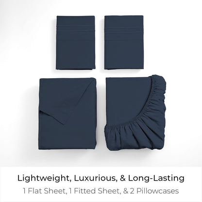 Mellanni Full Sheets Set - 4 PC Hotel Luxury Bedding | Extra Soft, Cooling, Wrinkle & Stain Resistant (Navy Blue)